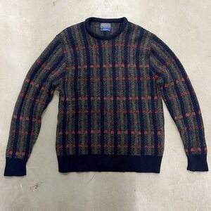 Vintage 80s Men's Pendleton Wool Sweater Stripe Checkered Made in USA XL FLAWED